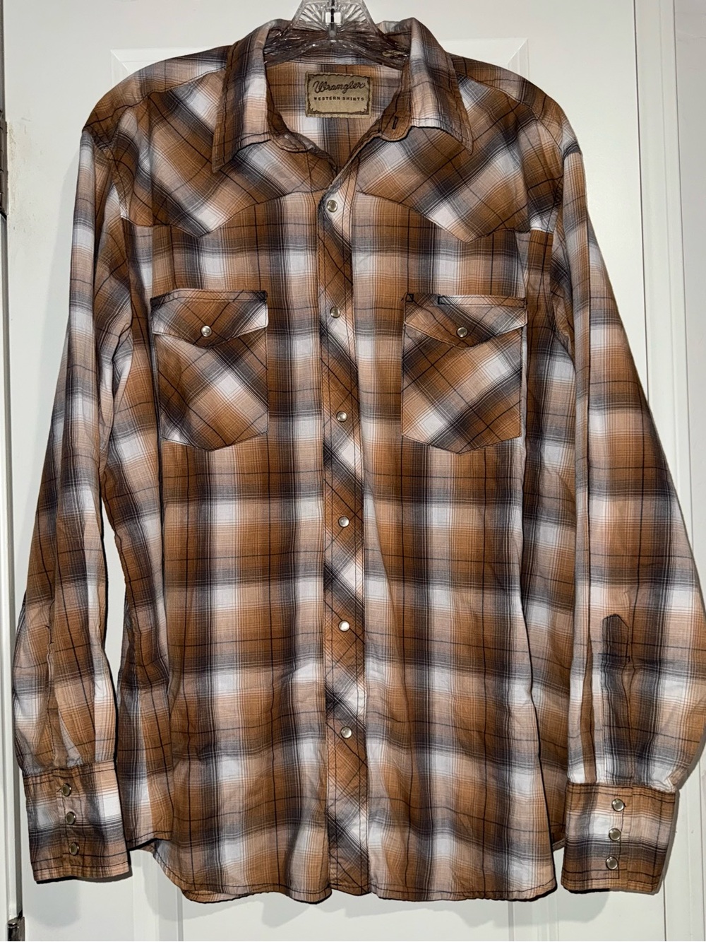 Wrangler Retro Pearl Snap Brown Shirt Long Sleeve Western Rodeo Cowboy Men's XL